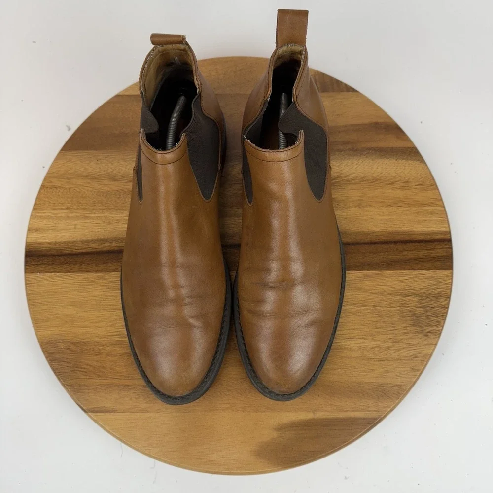 Mens Polo Ralph Lauren Waterbury Brown Burnished Leather Chelsea Boots‎ Sz 12 D